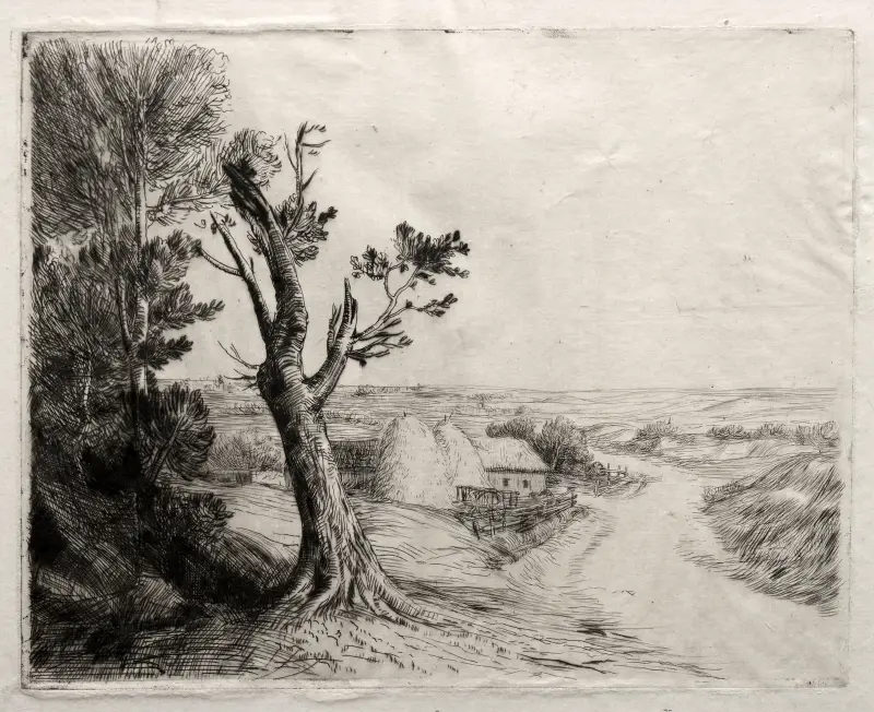 Landskap med halmstackar av Alphonse Legros