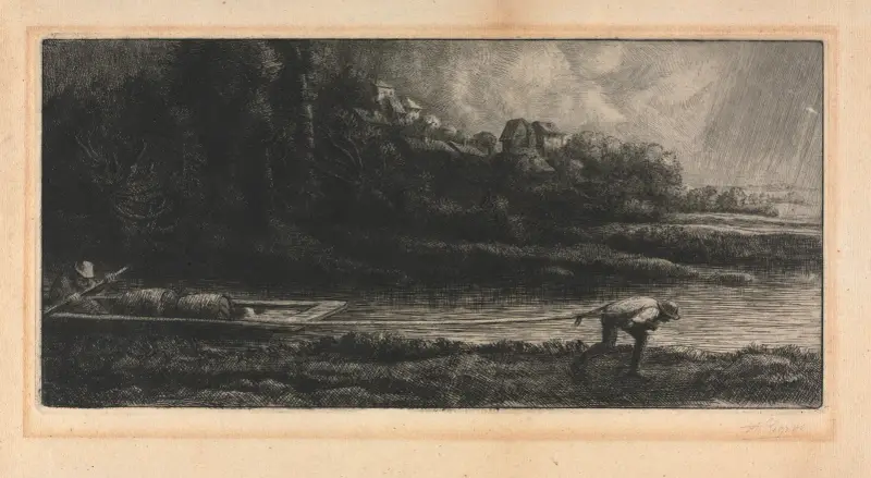 Landskap med båt av Alphonse Legros