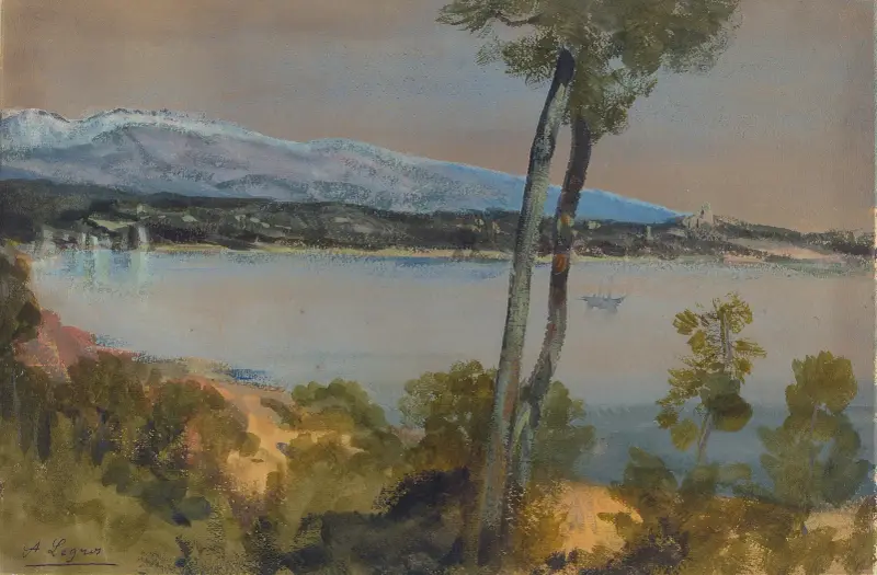 Berg sedda över en sjö av Alphonse Legros