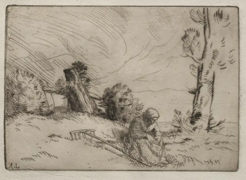 Bondkvinna sittande vid en häck av Alphonse Legros