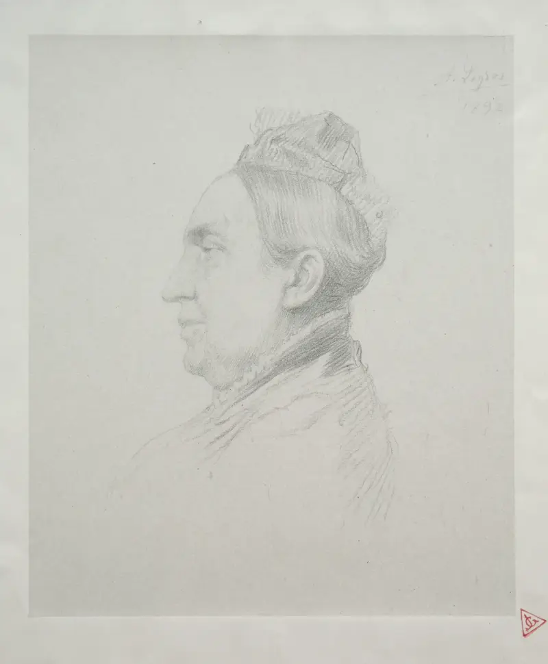 Porträtt av Madame Kemp i profil av Alphonse Legros