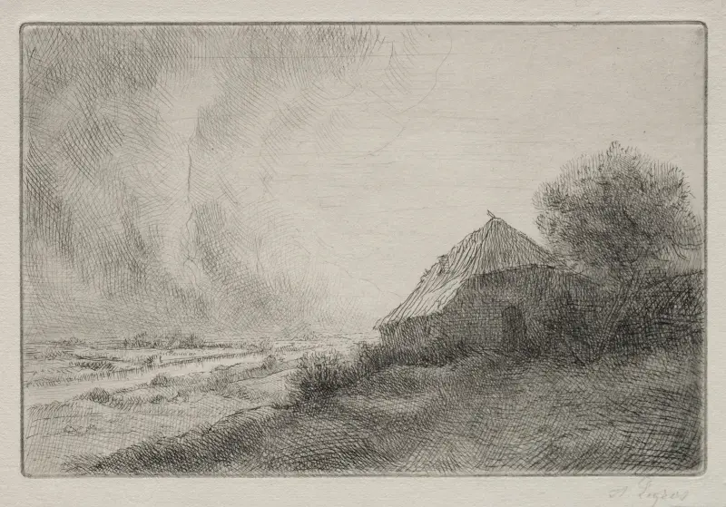 Förfallet hus på en sluttning av Alphonse Legros