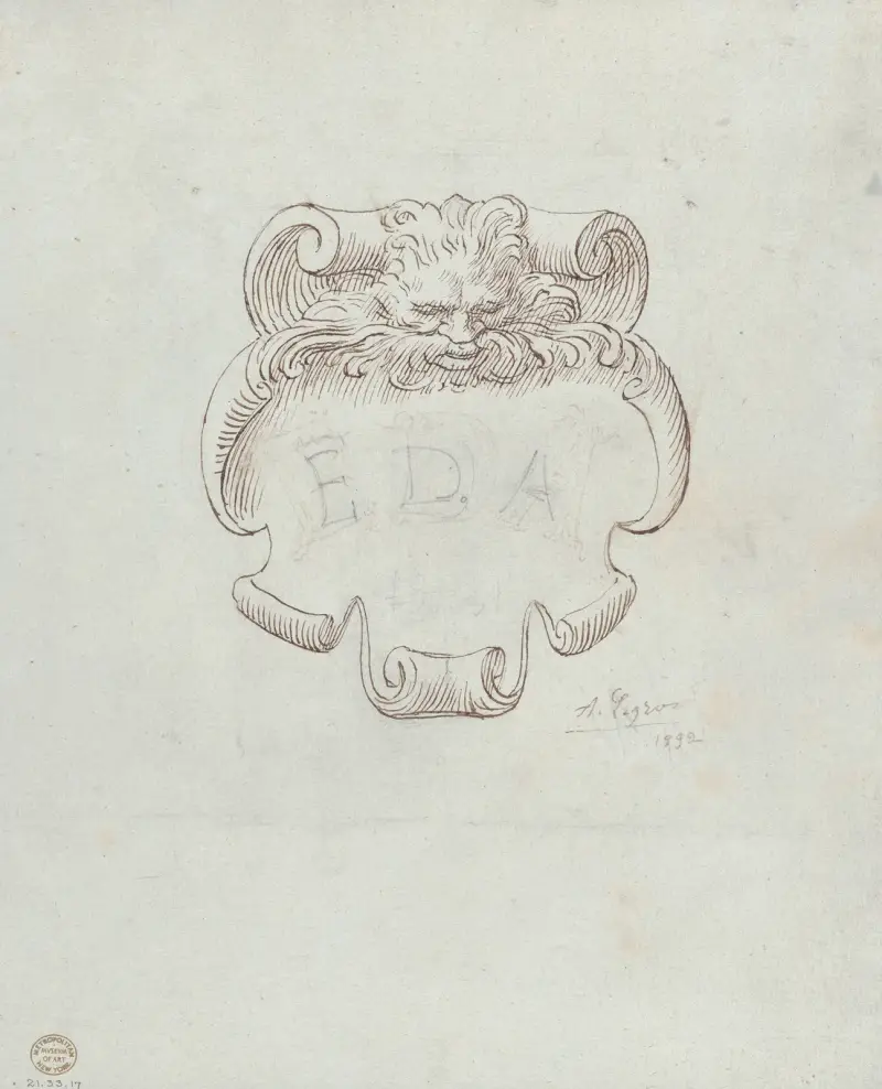 Skiss till namnplatta för Edward D. Adams av Alphonse Legros