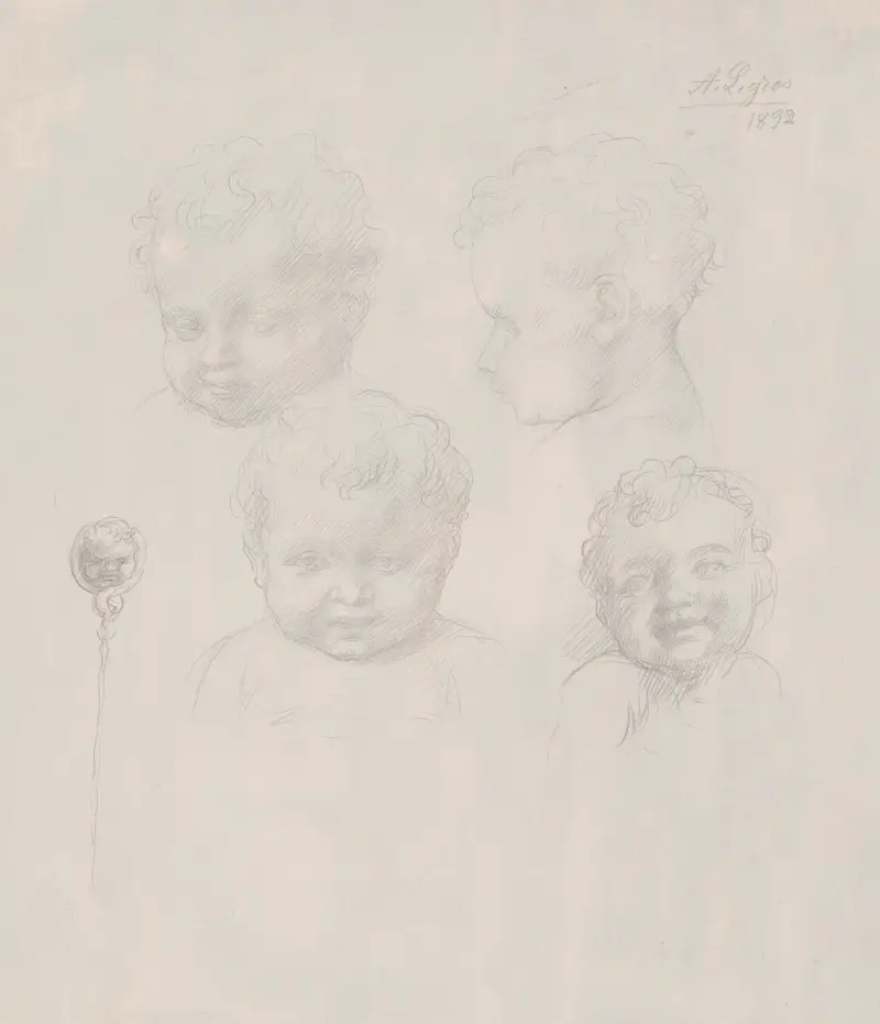 Skiss till barnhuvuden av Alphonse Legros