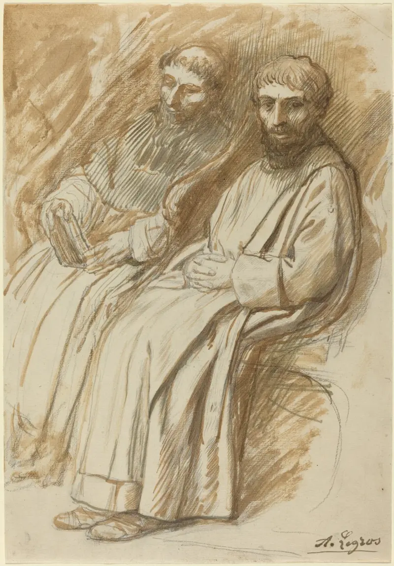 Två munkar i en kyrka av Alphonse Legros