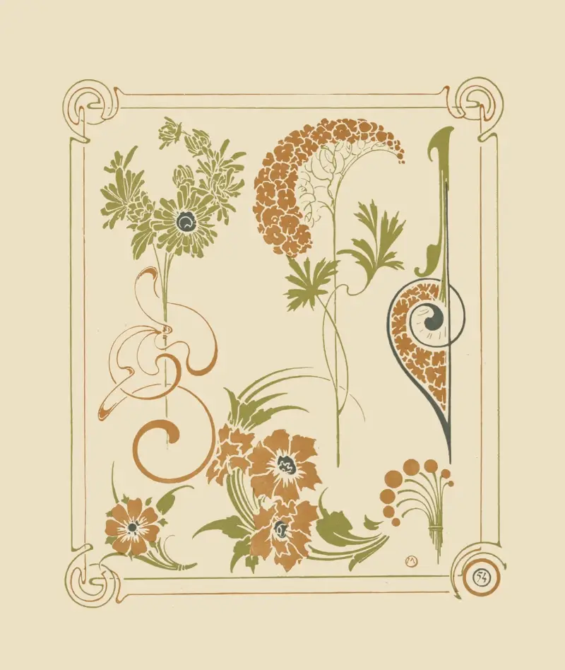 Abstraktes Design mit Blumen und Arabesken von Alphonse Mucha