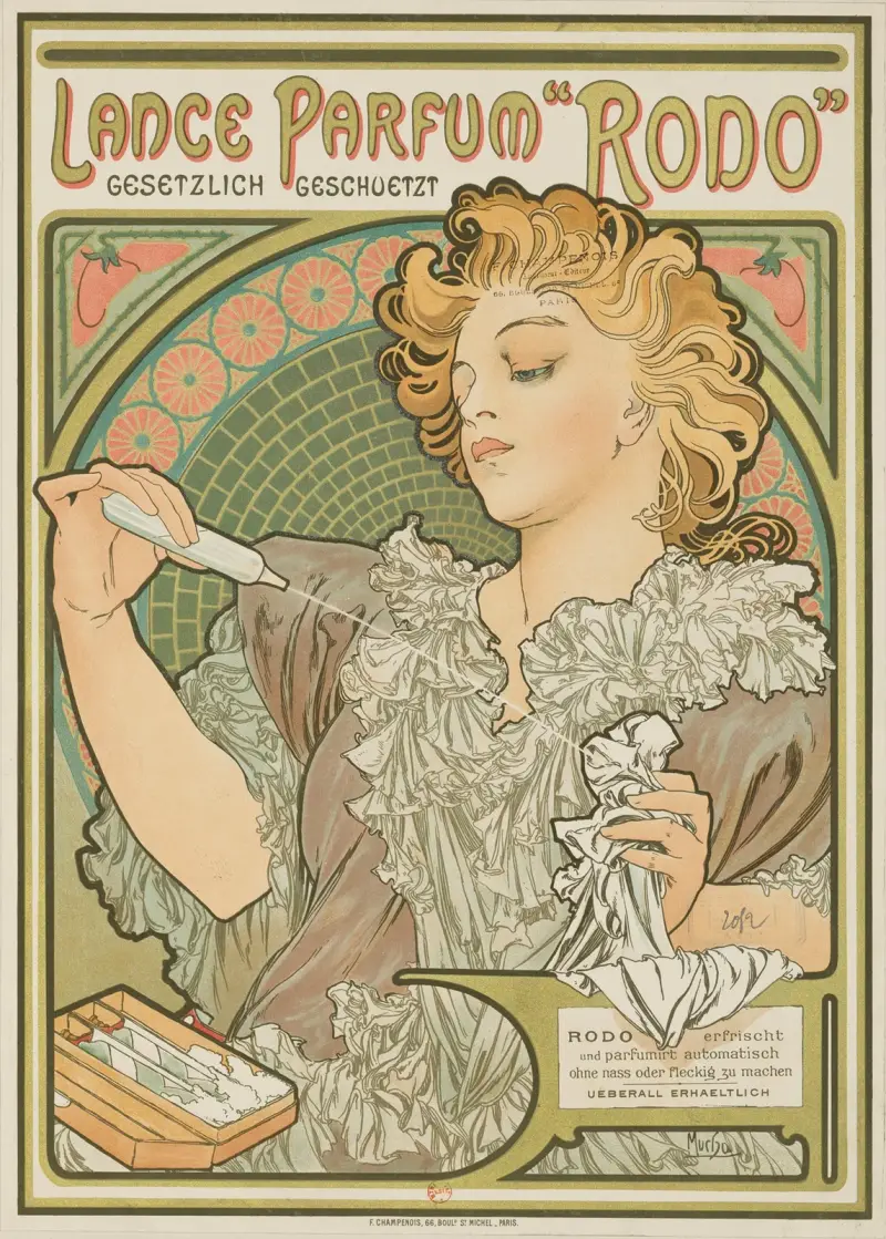 Lance parfum „Rodo” – gesetzlich geschvetz, Alphonse Mucha