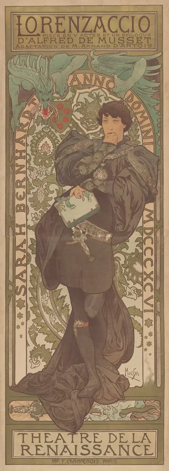 Sarah Bernhardt i Lorenzaccio, Théâtre de la Renaissance av Alphonse Mucha