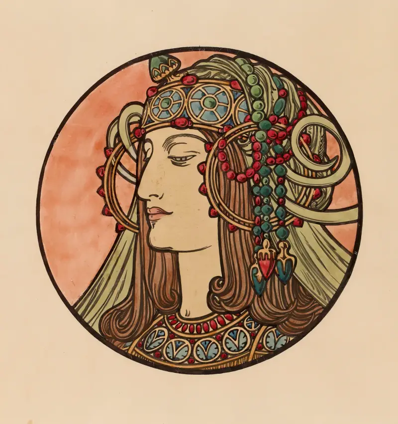 Vitrail pour la façade de la boutique Fouquet – nr 4 av Alphonse Mucha