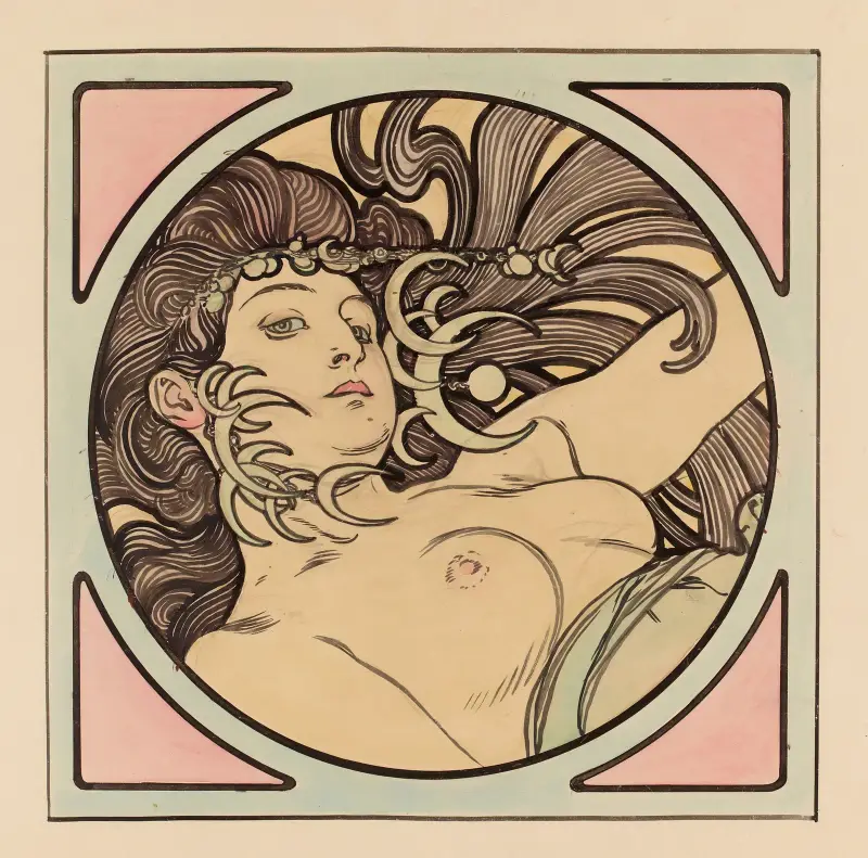 Vitrail pour la façade de la boutique Fouquet – nr 1 av Alphonse Mucha