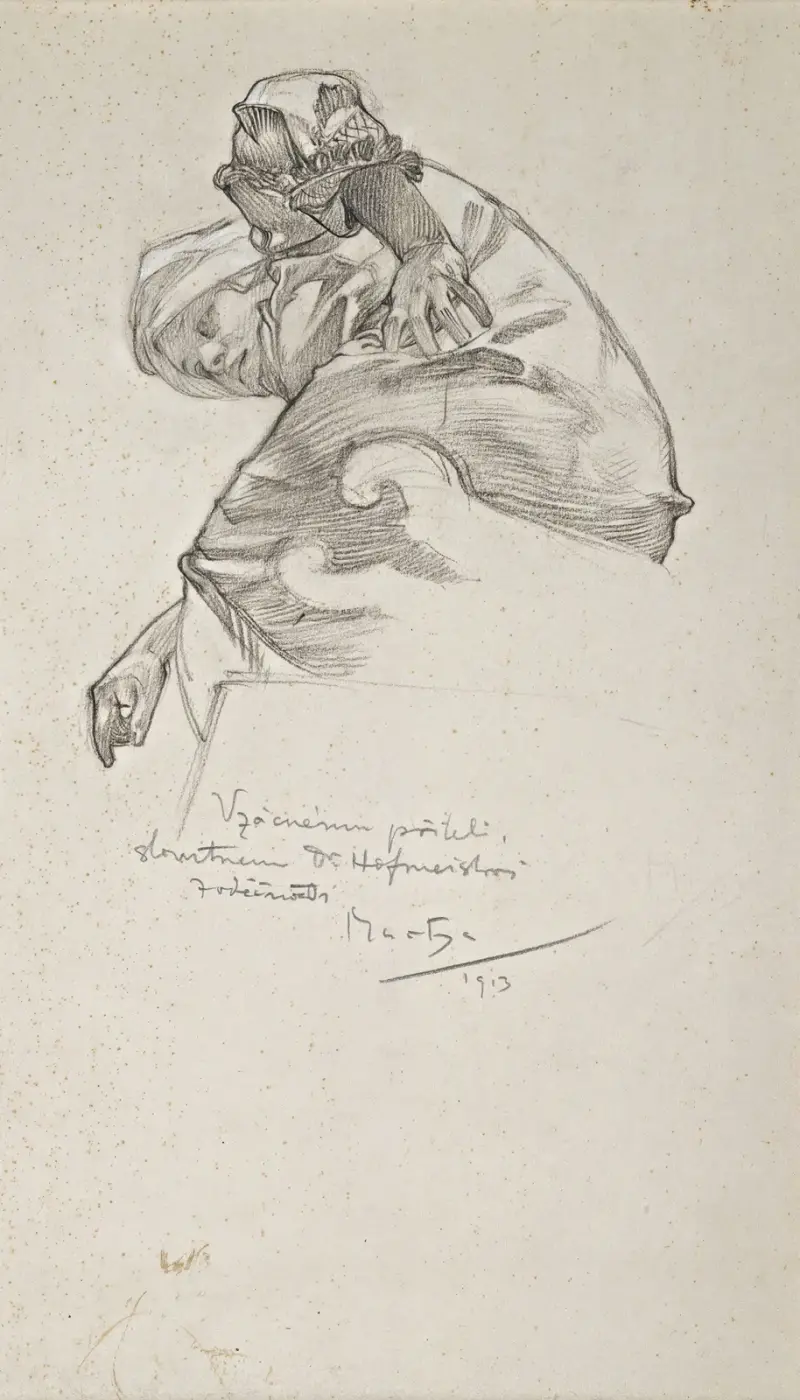 Frau, die sich vorbeugt von Alphonse Mucha