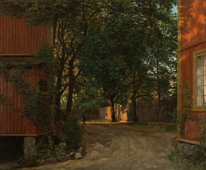 Aftenavisen kommer, Majorstuveien 8 av Amaldus Nielsen