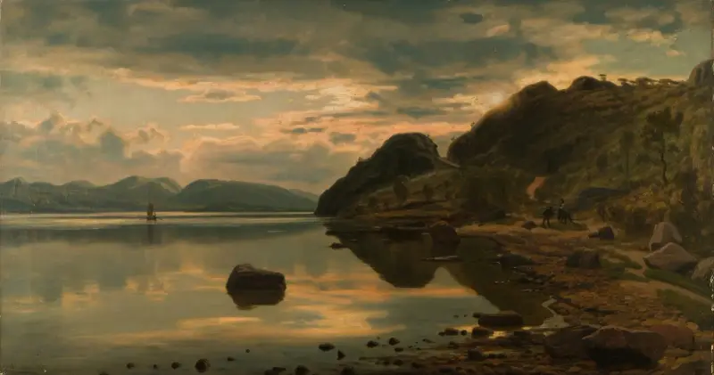 Aftonstämning. Skogsfjord, Mandal av Amaldus Nielsen
