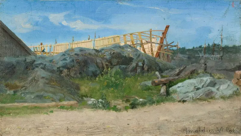 Båtbyggeri i Lillesand av Amaldus Nielsen