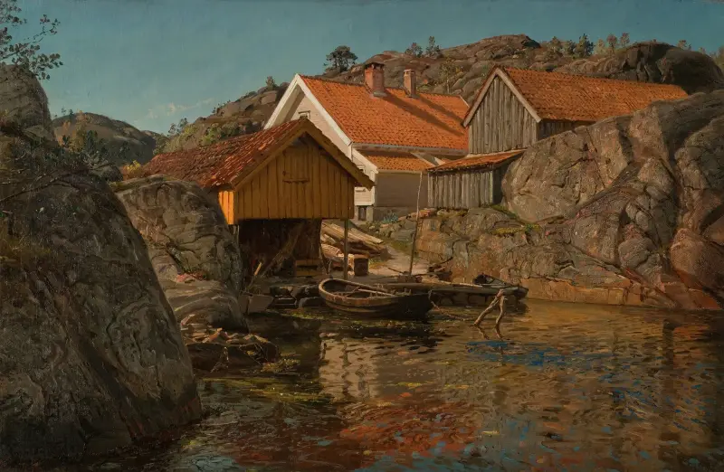 Mellan klippor. Mölla, Ny-Hellesund av Amaldus Nielsen