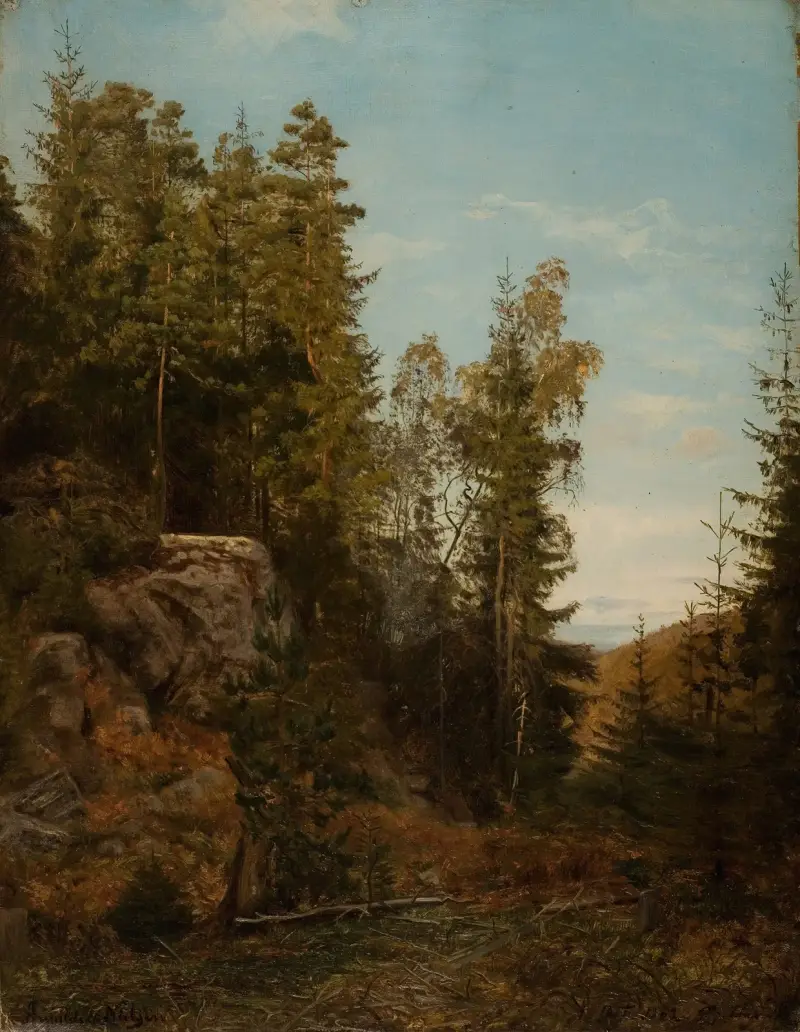 Waldinterieur. Bjelland, Mandal von Amaldus Nielsen