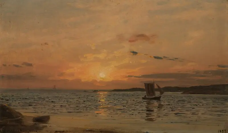 Solnedgång, Hvaler av Amaldus Nielsen