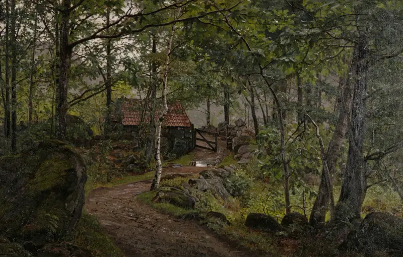 Under träden, Hoven vid Mandal av Amaldus Nielsen