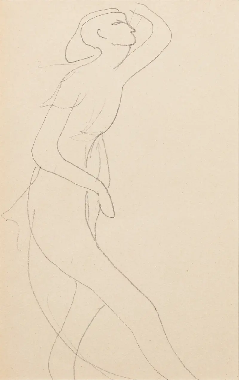 Esquisse de femme nue de profil droit, bras gauche relevé av Amedeo Modigliani