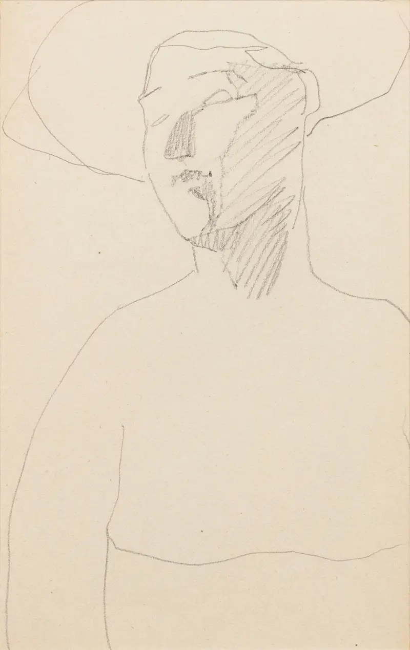 Femme de trois quarts coiffée d’un chapeau av Amedeo Modigliani