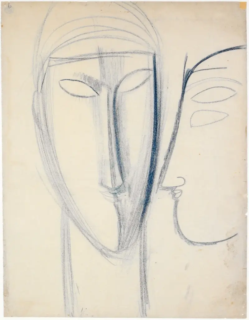 Frontales langes Gesicht und Kopf im Profil av Amedeo Modigliani