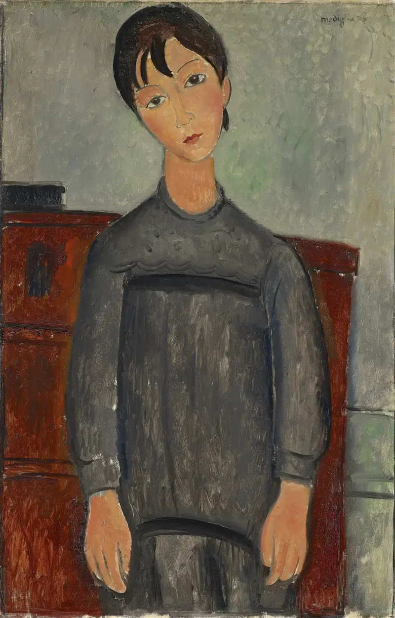 Girl Standing In Black Pinafore av Amedeo Modigliani