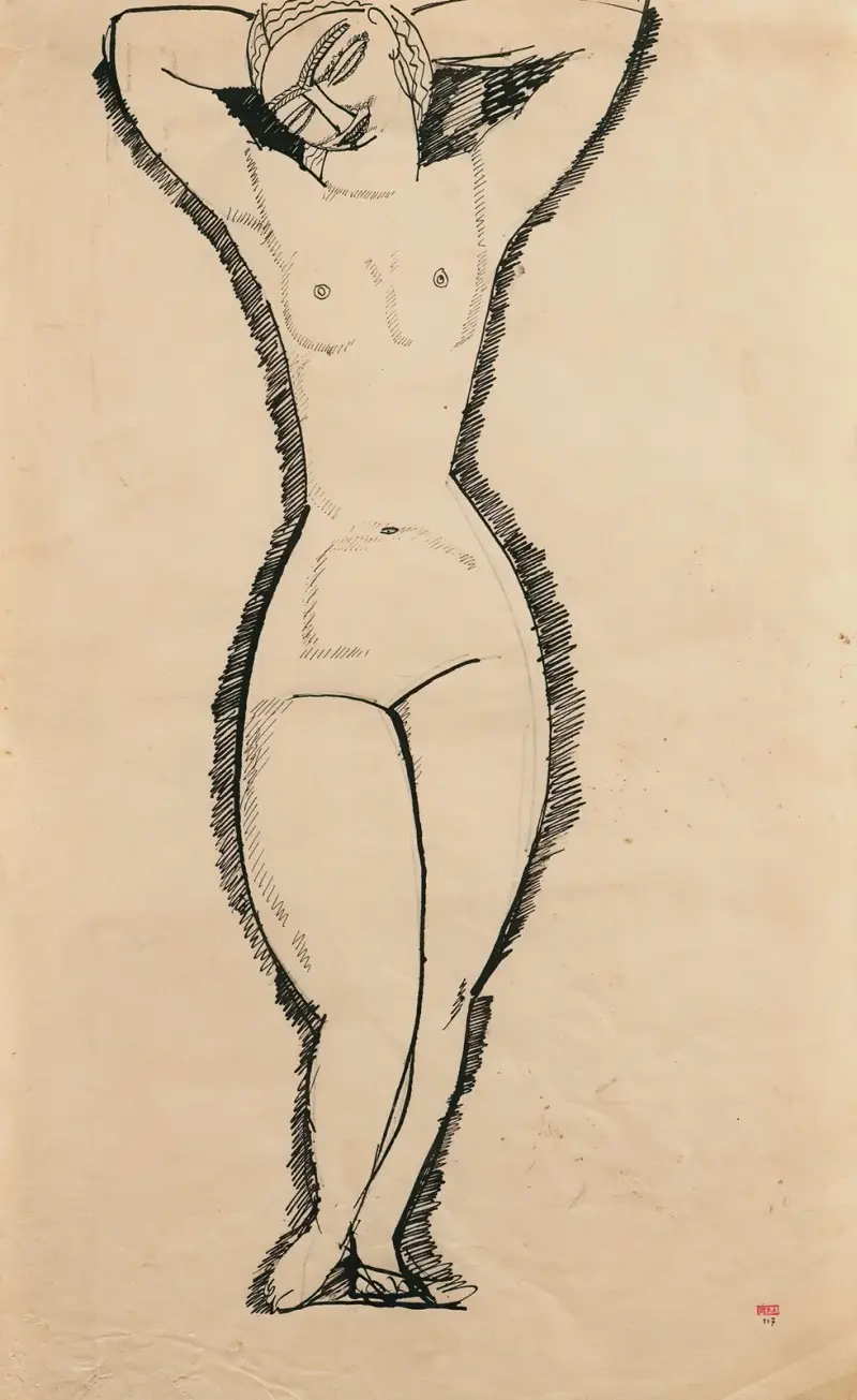 Akt von vorn, erhobene Arme von Amedeo Modigliani