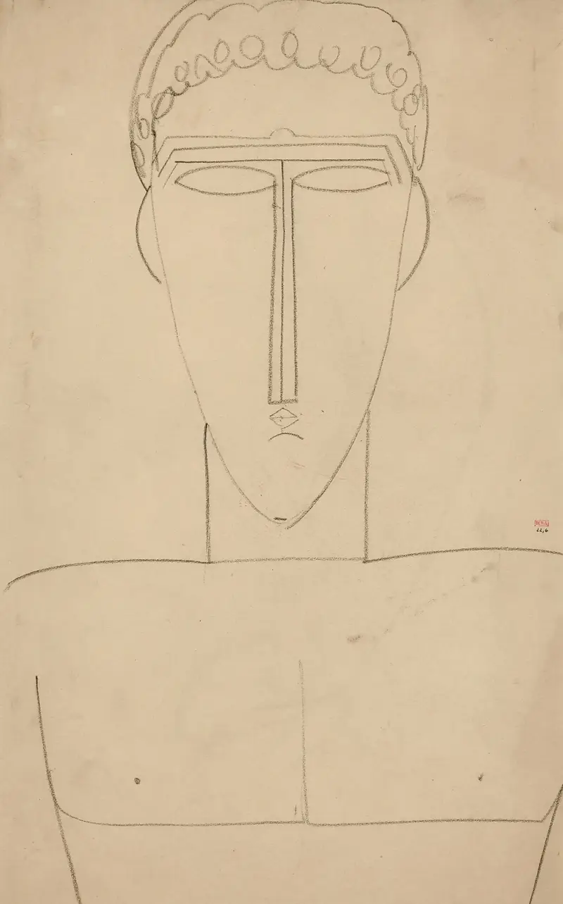 Tête et buste d’homme de face av Amedeo Modigliani