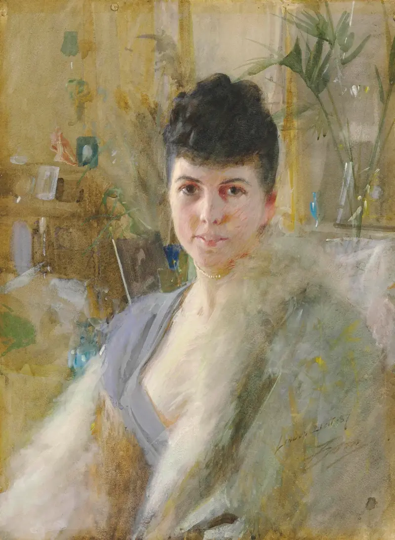 Porträtt av en dam i en salong av Anders Zorn