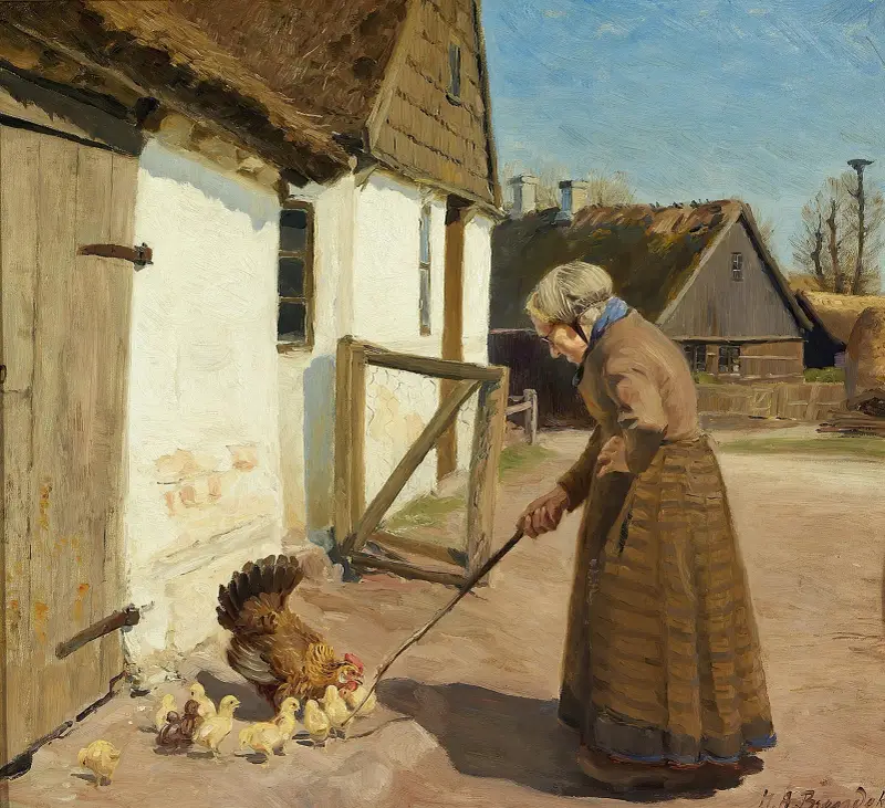 En høne med sine kyllinger av Hans Andersen Brendekilde