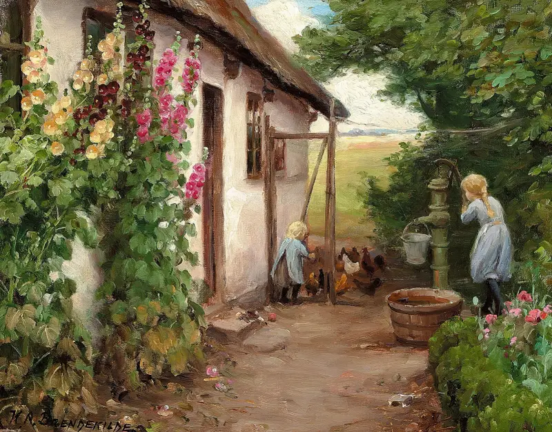 Draußen vor dem Bauernhaus von Hans Andersen Brendekilde