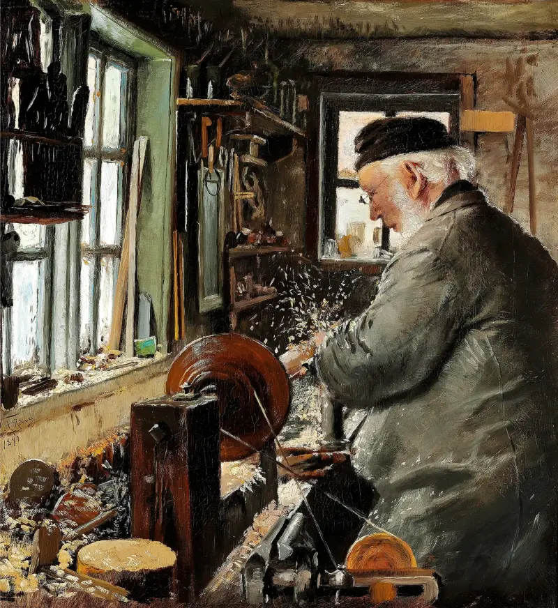 Ein Drechsler an seiner Drehbank von Laurits Andersen Ring