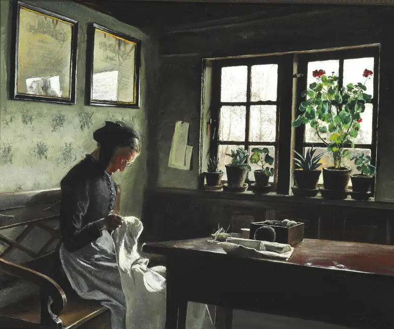 Interieur mit nähender Frau von Laurits Andersen Ring