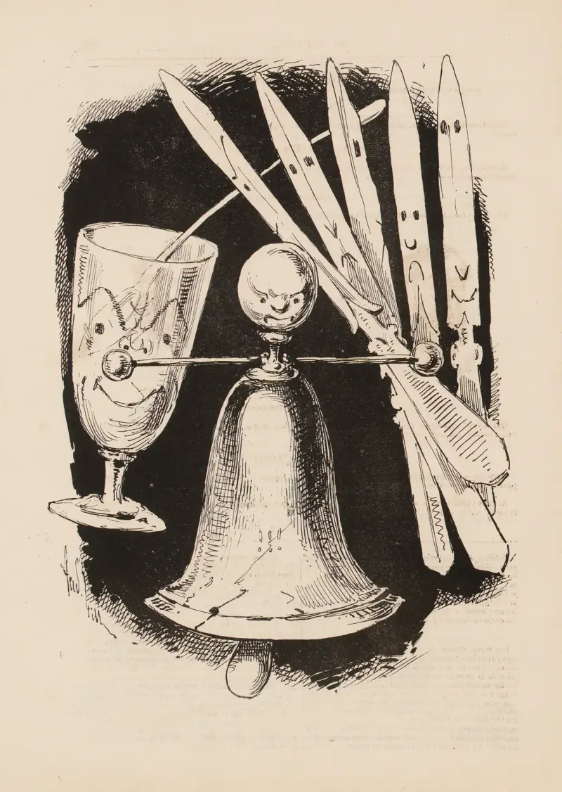 Le verre d’eau La sonnette du président Les couteaux à papier de la droite av André Gill