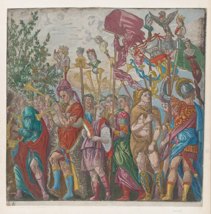Procession of Musicians and others holding standards av Andrea Mantegna