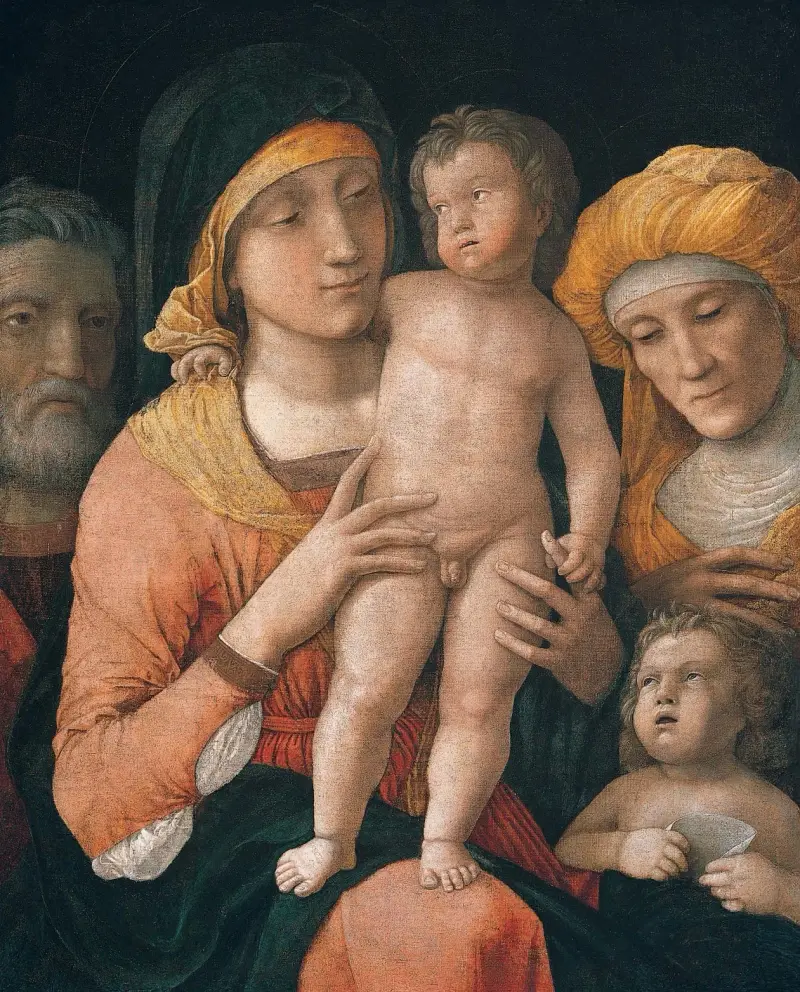 Madonnan med barnet och helgonen Josef, Elisabet och Johannes Döparen av Andrea Mantegna