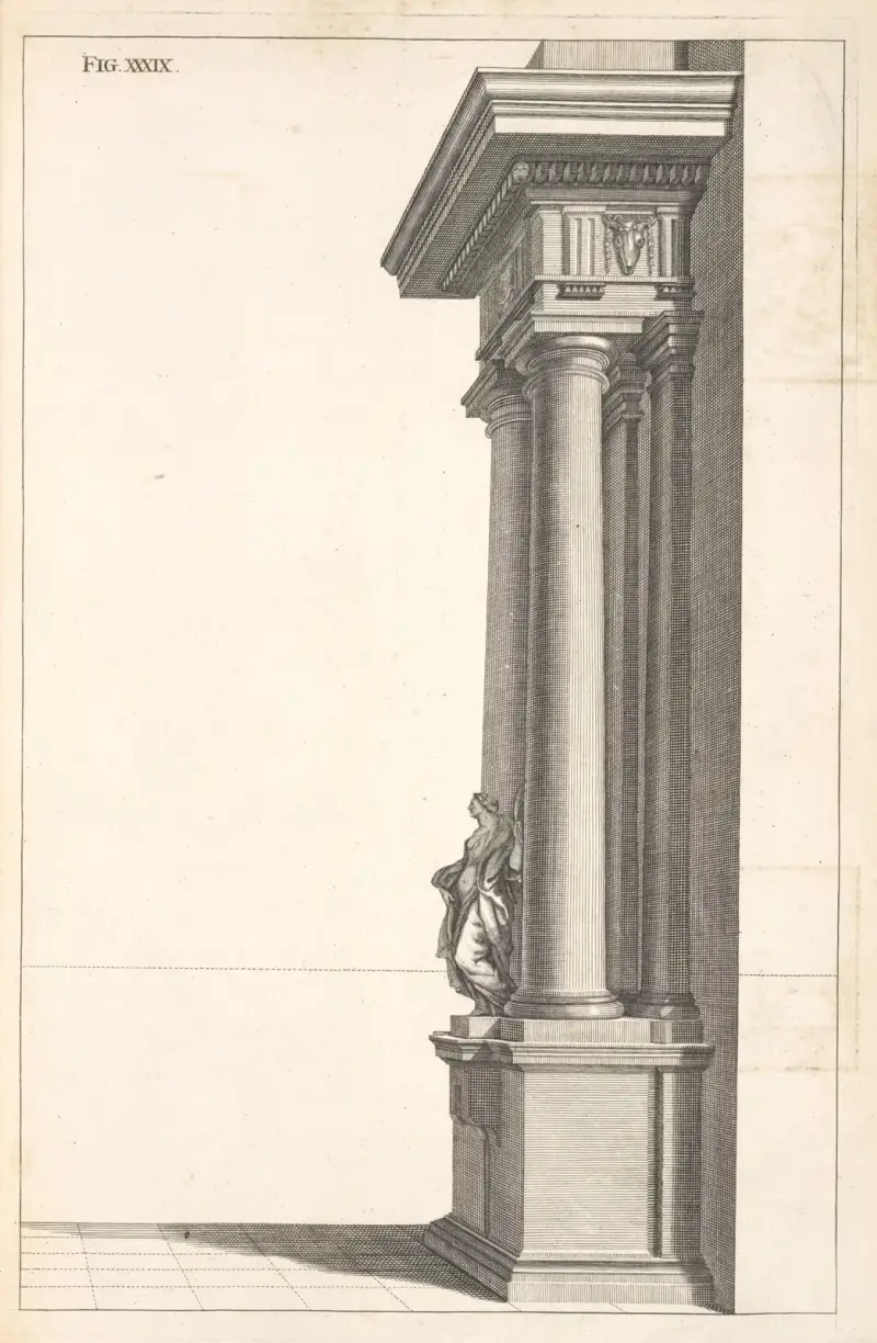 A piece of Dorick architecture in perspective. av Andrea Pozzo