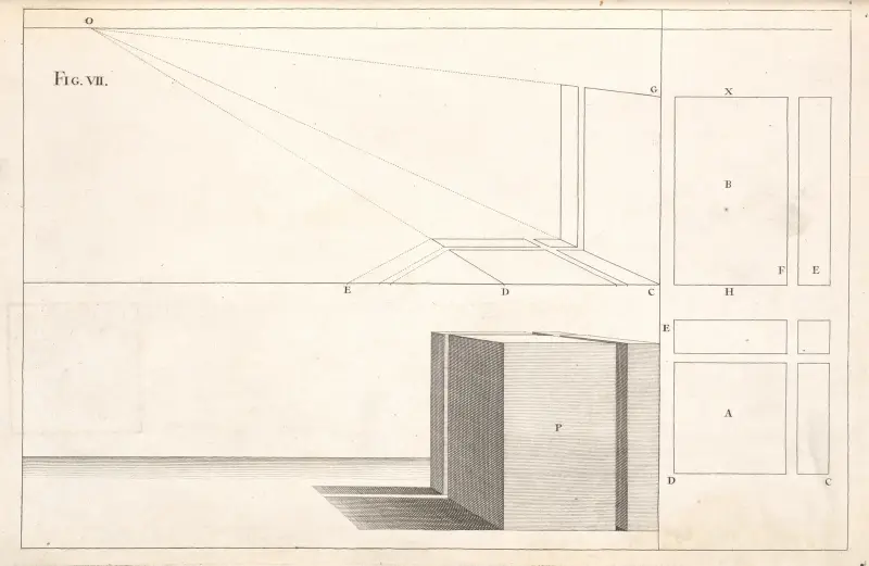 Another example of a geometrical plan and upright, put in perspective. av Andrea Pozzo