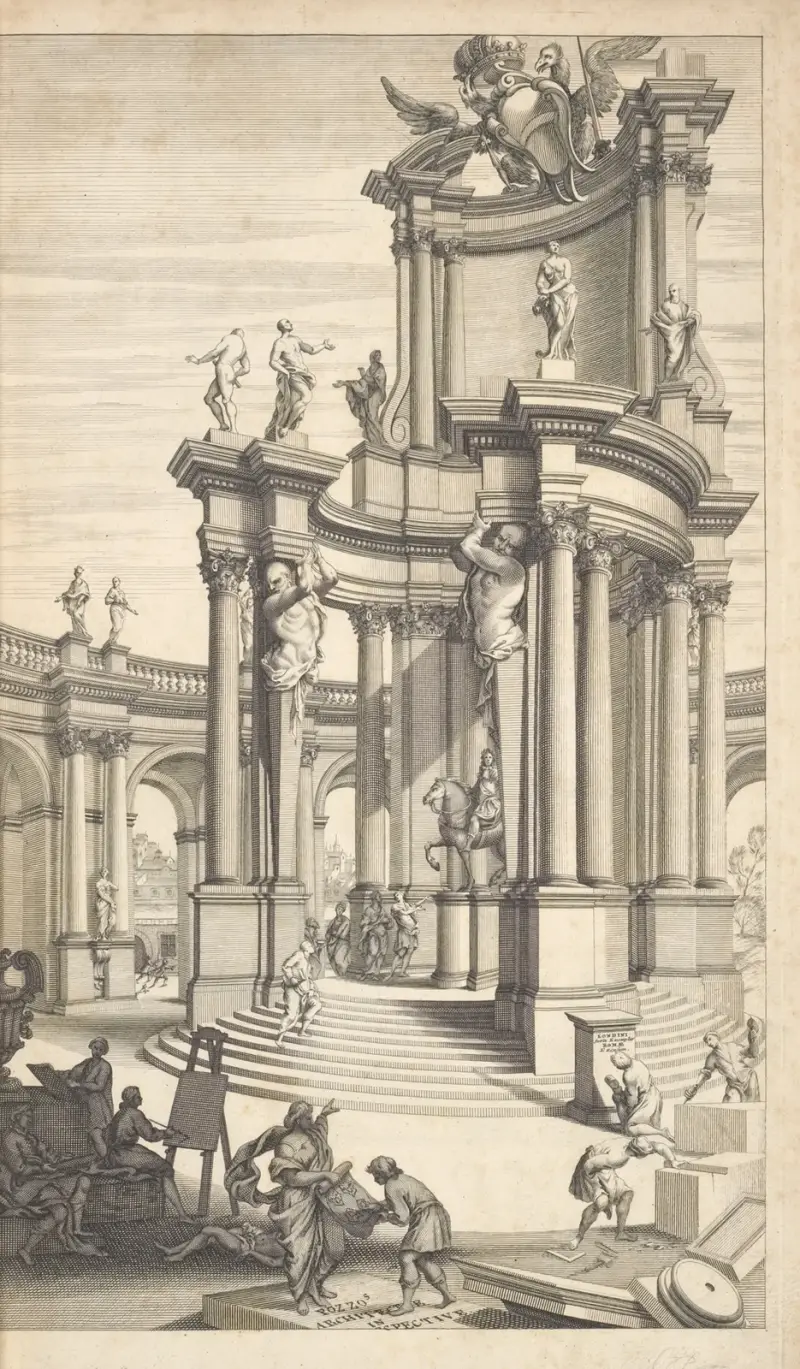 Rules and examples of perspective, proper for painters and architects, etc – Frontispiece av Andrea Pozzo