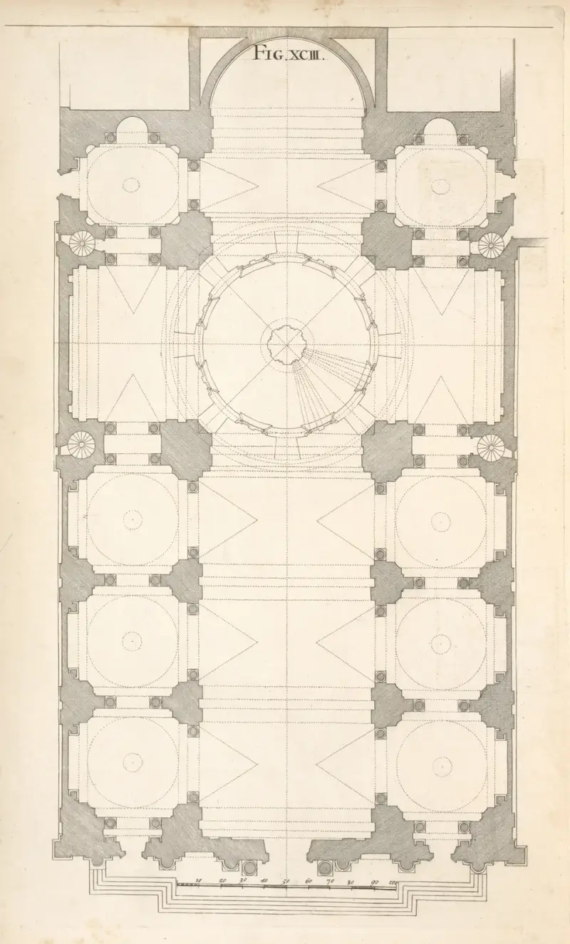 The geometrical plan of the church of S. Ignatius at Rome av Andrea Pozzo