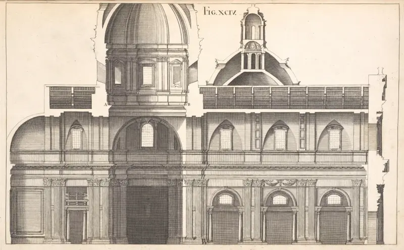 The orthography, or geometrical elevation of the inside of S. Ignatius’s church. av Andrea Pozzo
