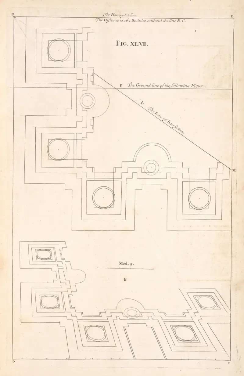 The plan of an Ionick building. av Andrea Pozzo