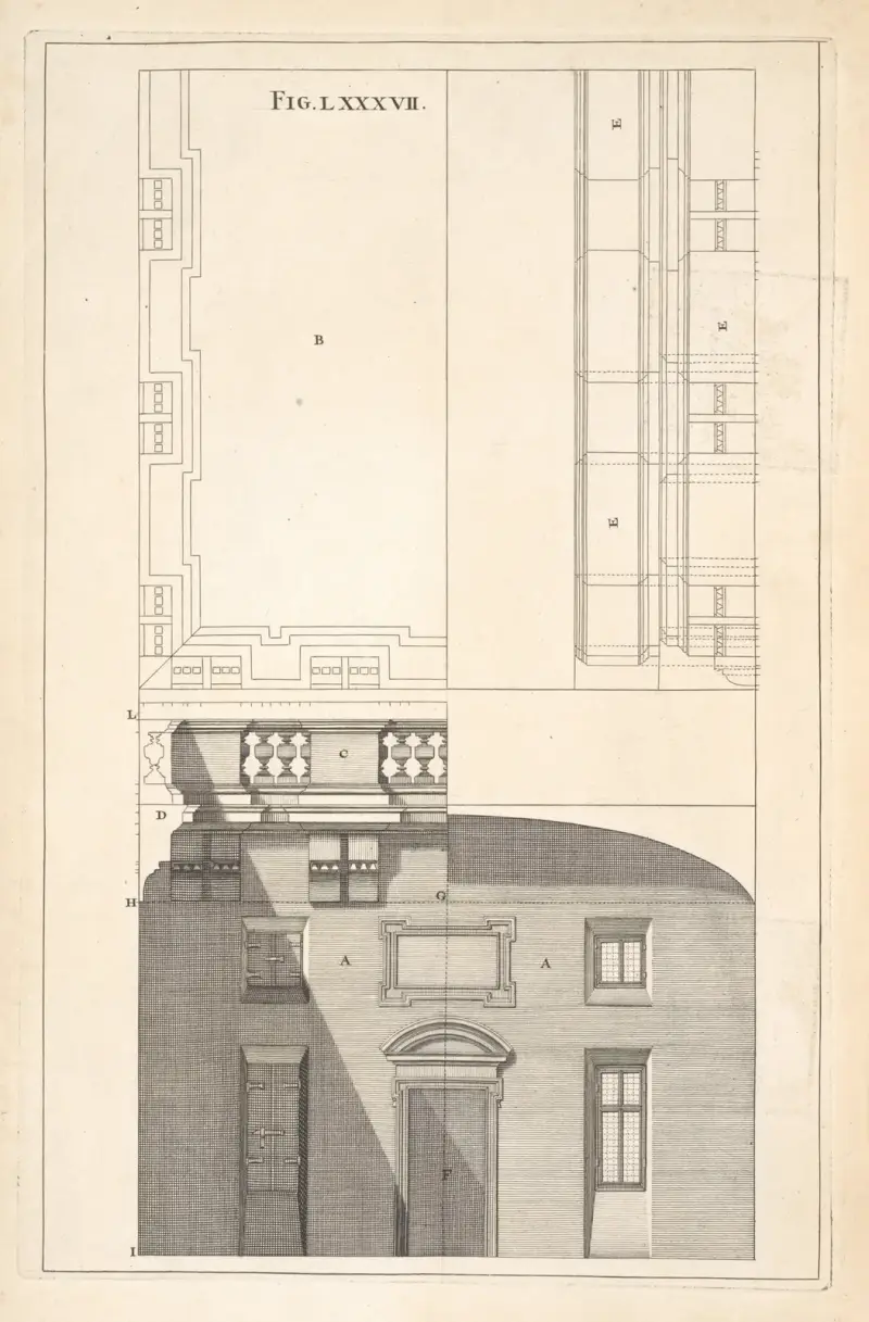 The preparation necessary to the following figure, and to all other horizontal perspectives, whether on flat or vaulted ceilings. av Andrea Pozzo