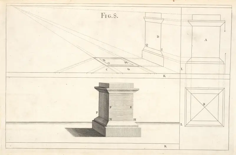 The projection of a pedestal in perspective. av Andrea Pozzo