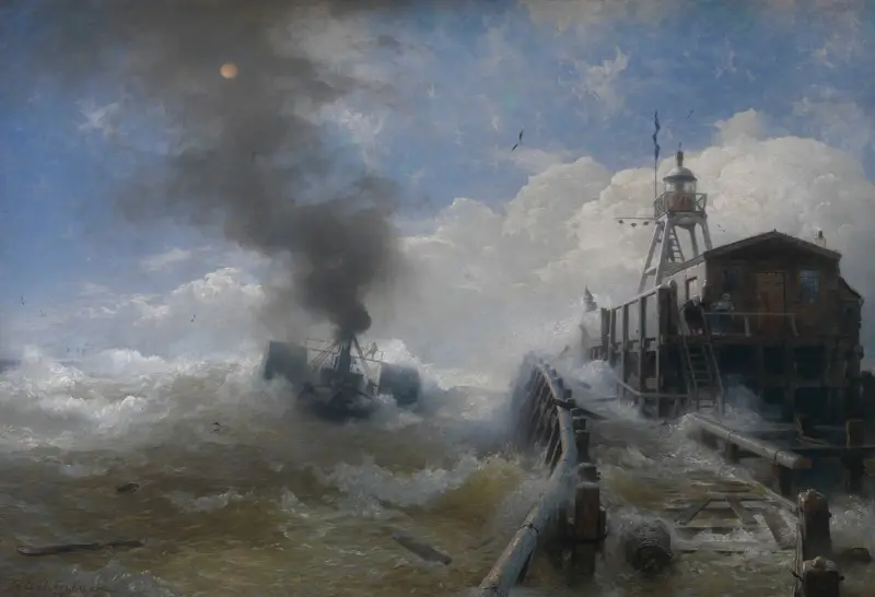 A Tug Leaving the Port of Ostend av Andreas Achenbach
