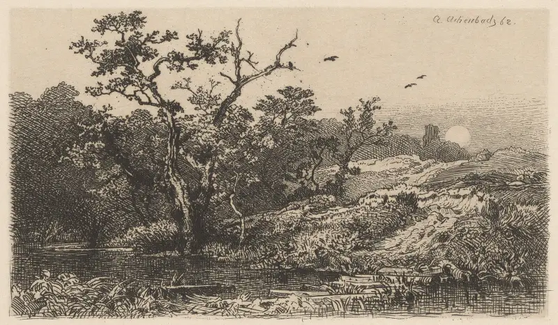 Landschaft mit See von Andreas Achenbach