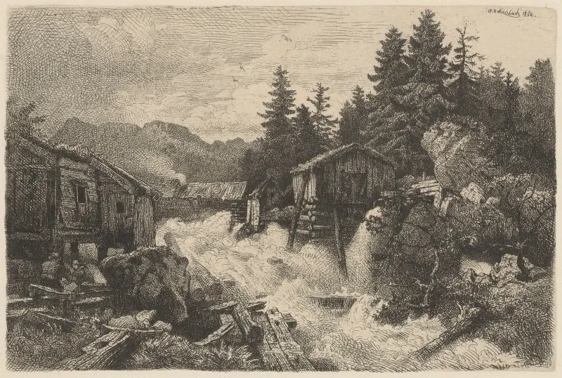 Krajina s divokým potokem, Andreas Achenbach