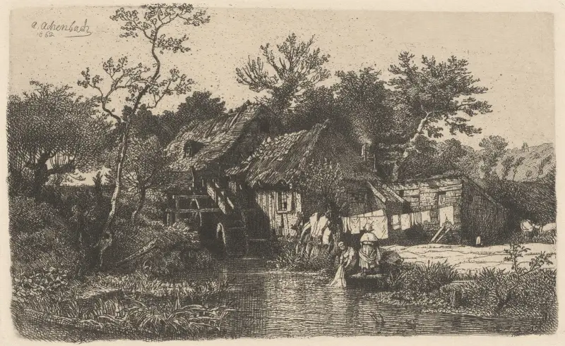 Landscape with Washerwomen av Andreas Achenbach