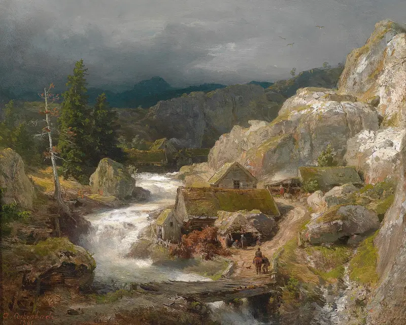 Kvarn vid bergsbäcken av Andreas Achenbach