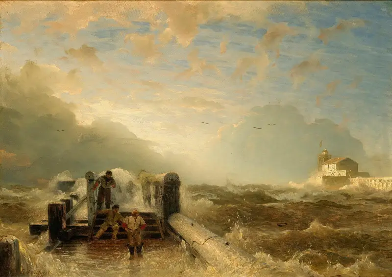 Sturm am Pier von Andreas Achenbach